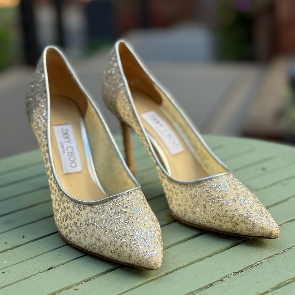 Jimmy Choo Romy 85 Glitter Pumps (3.3” heel)